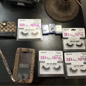 (118) 3D Faux Mink False Eyelashes - Black Earrings Phone Case Photo Wallet